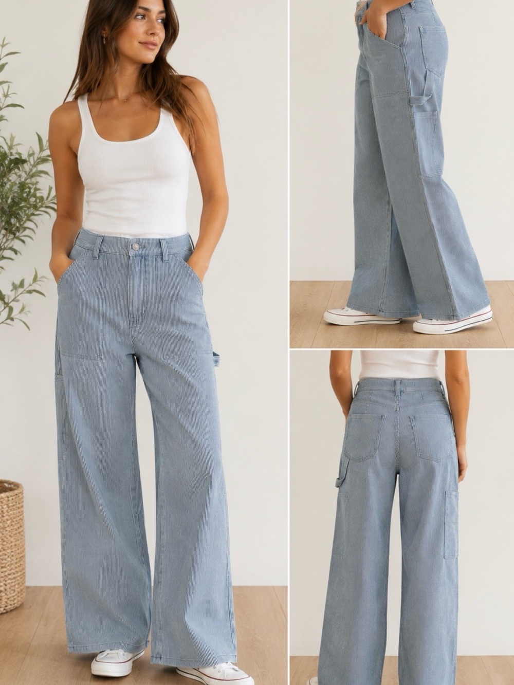 BP. by Urban Outfitters Blue & White Striped
Wide-Leg Cargo Pants. NWT. Size 0